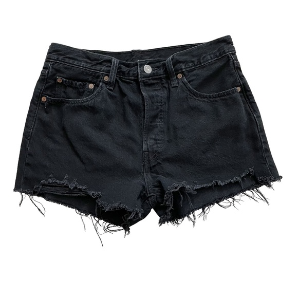 Levi's Pants - Levis Premium 501 Black Cutoff Denim Shorts 29 High Waist Raw Hem Button Fly